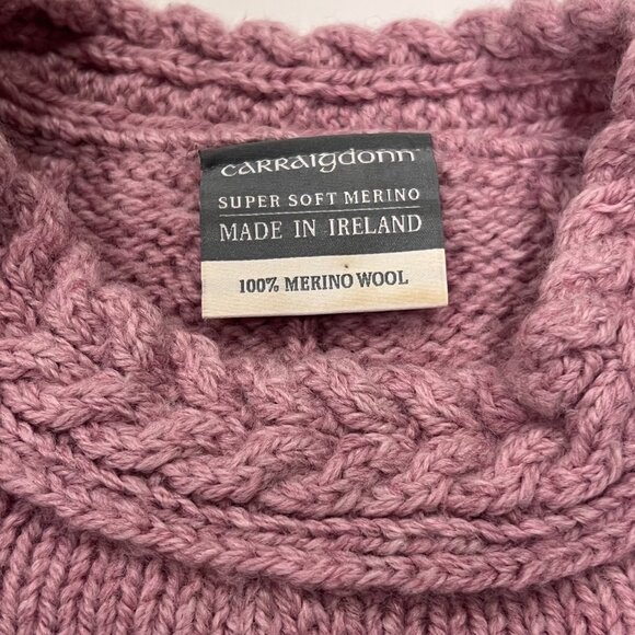 Carraig Donn Irish Wool Cable Knit Sweater, Pink XXL - Picture 3 of 11